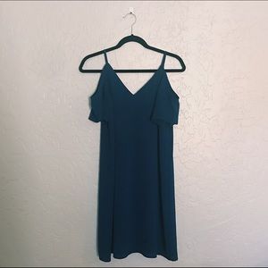 Navy Blue Off-Shoulder Silk Dress